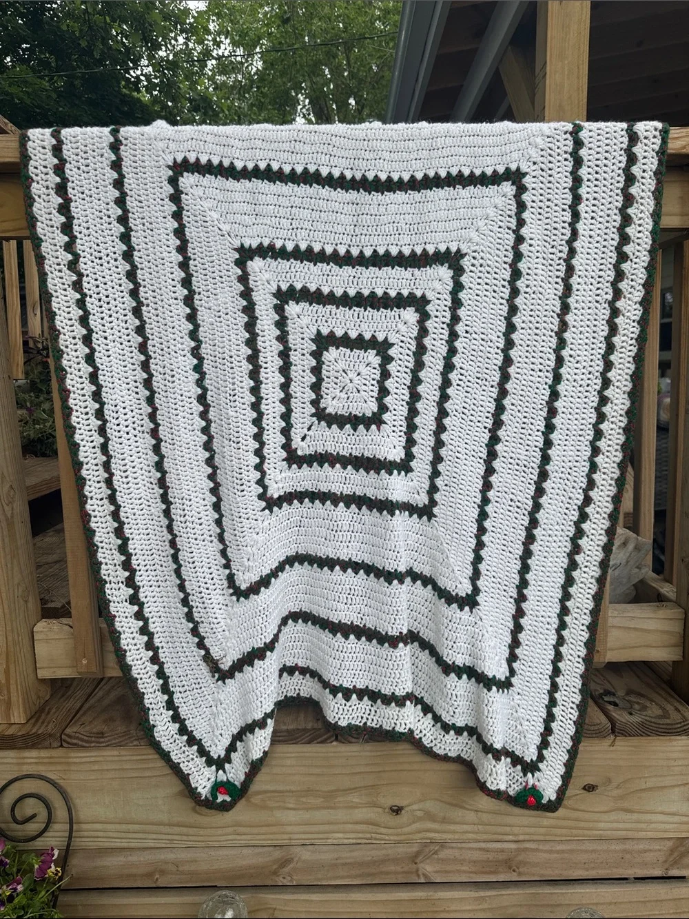Vintage Handmade Crocheted Holiday Quilt